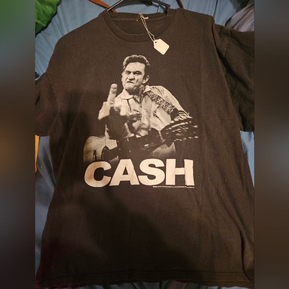 Black Graphic T-Shirt with Johnny Cash Print Mens XL 2009